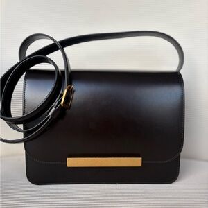 KHAITE NWT Brand New Black Leather Shoulder Bag with Magnetic Gold Closure